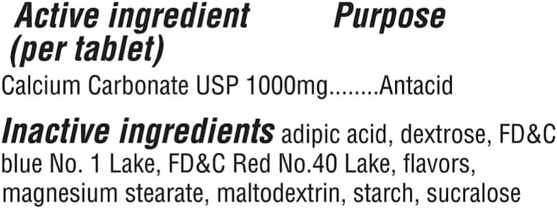 Berkley Jensen Extra Strength Antacid Tablets Chewable - 1000mg Calcium Carbonate Antacids for Heartburn, Acid Indigestion, Upset Stomach Relief - Assorted Berry Flavor - 265 Count (Pack of 1)