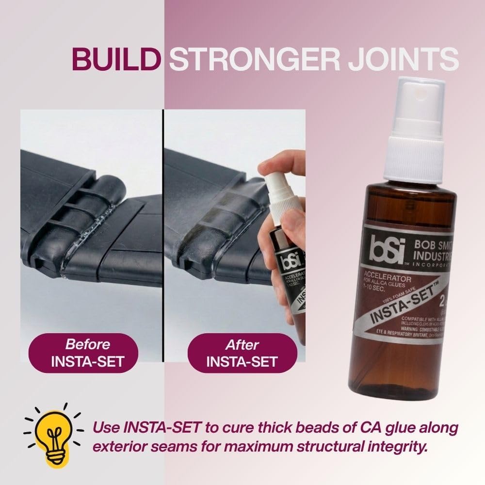Bob Smith Industries Insta-Set Super Glue Accelerator 2 fl oz - Fast Drying Liquid Activator for Cyanoacrylate Adhesives, Enhance Repair Speed - Strawberry Scent