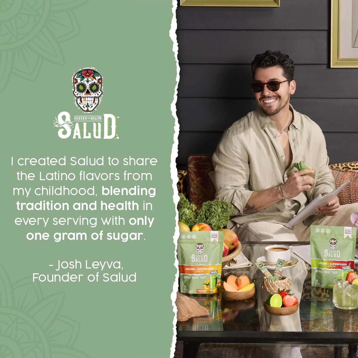 Salud 2-Pack | 2-in-1 Greens Powder + Superfood Drink Mix Packets, Peach Mango & Strawberry Lime, 15 Servings Each, 20+ Fruits and Veggies, Supports Digestive Health, Bloating Relief