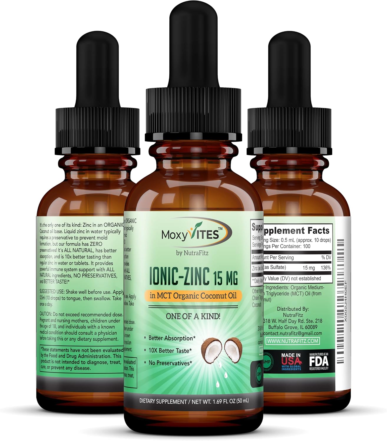 Organic Zinc Supplements for Kids, Adults - Zinc Sulfate - Liquid Zinc Supplement - Pure Ionic Zinc Drops in Coconut Oil for Immune Support, Skin - NO Preservatives & Great Taste - 100 Vegan Servings