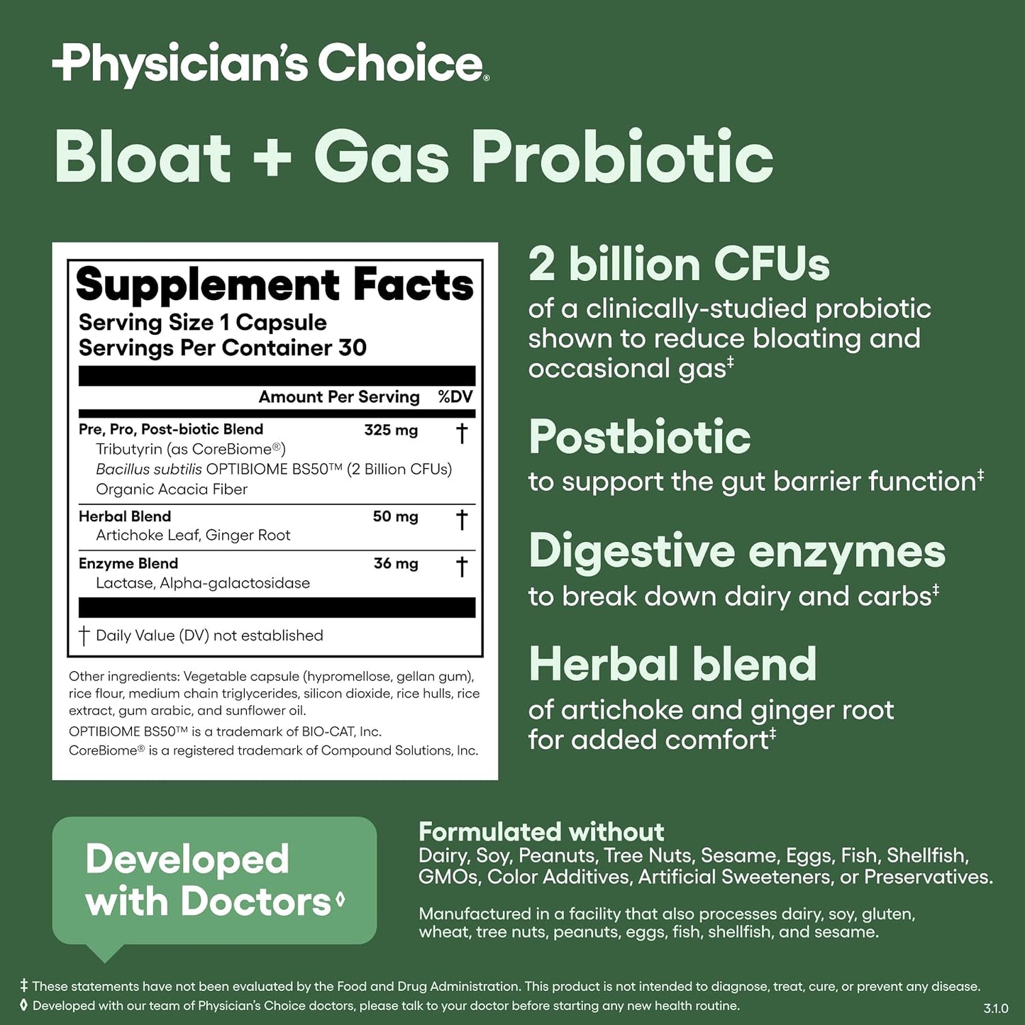 Physician's CHOICE Women’s Probiotic 30ct + Bloat & Gas Probiotic 30ct - Advanced Digestive Health Bundle for Women