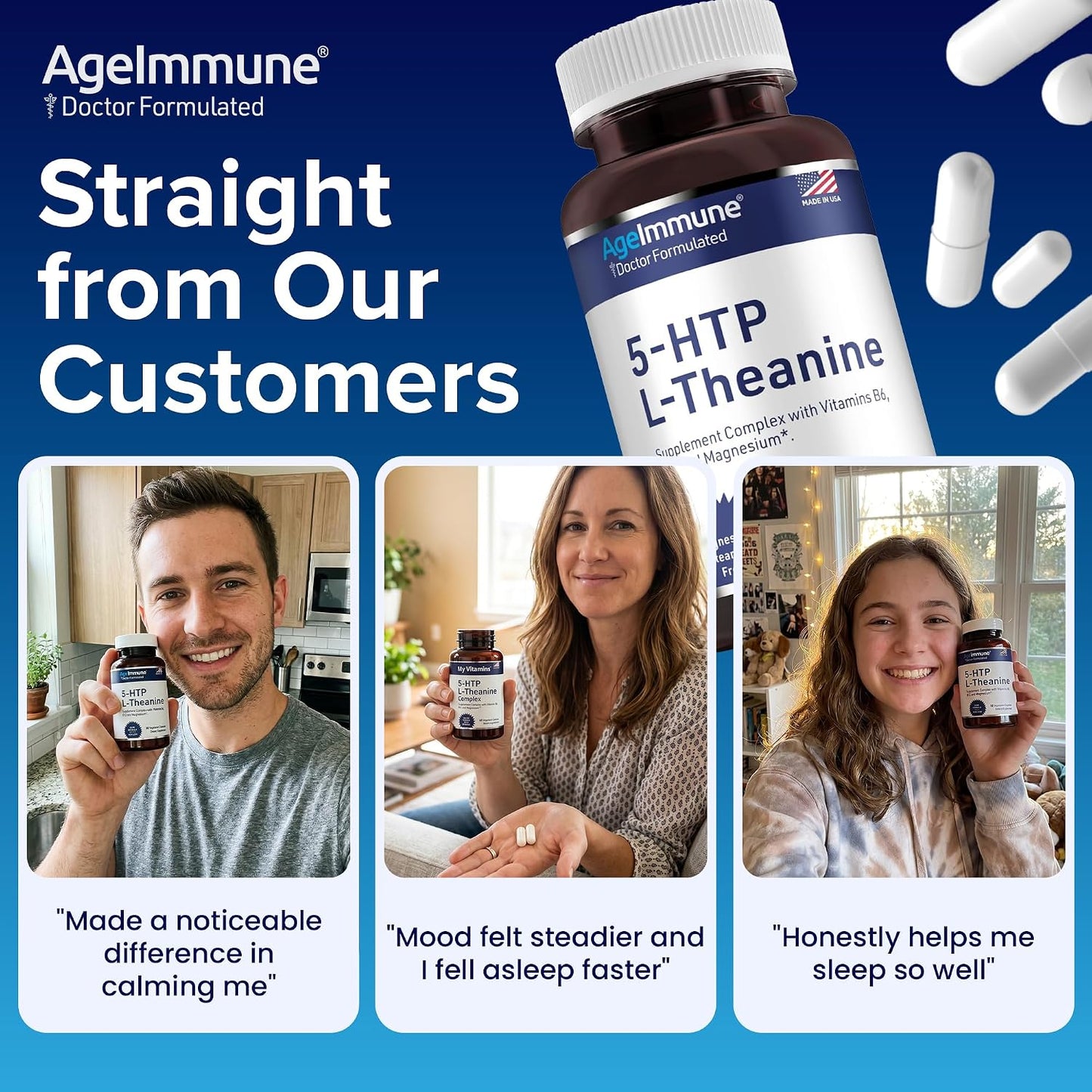 5-HTP 100mg with L-Theanine 400 mg Formula for Stress Relief and Relaxation Support for Teens and Adults with Vitamins B6 - B12 and Magnesium Bisglycinate - Doctor Formulated – without stearates.