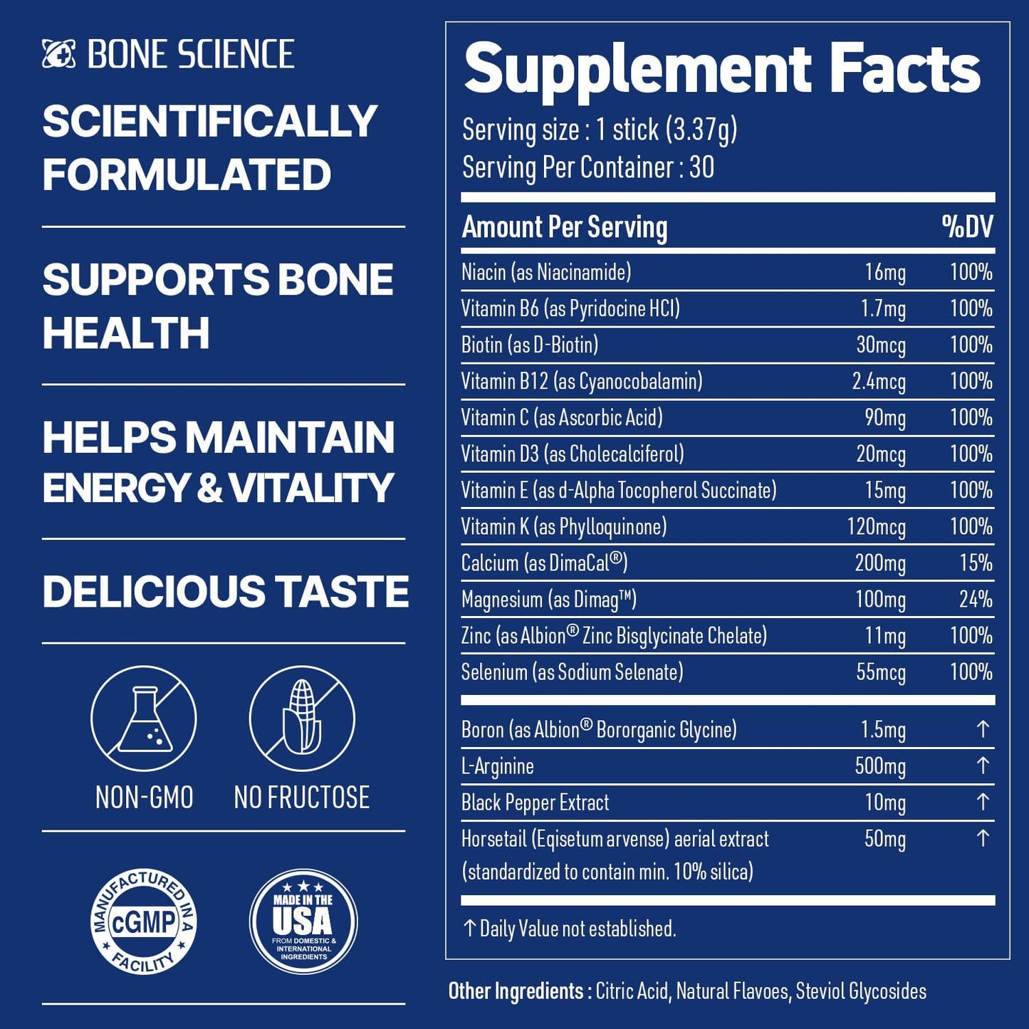 BONE SCIENCE PrimeHeight Multivitamin Powder for Kids & Teens, Bone & Immune Support, Sugar-Free Lemon Lime Flavor, 16 Key Nutrients, Easy Drink Mix, 30 Sticks - PrimeBioHealth - canada supplements
