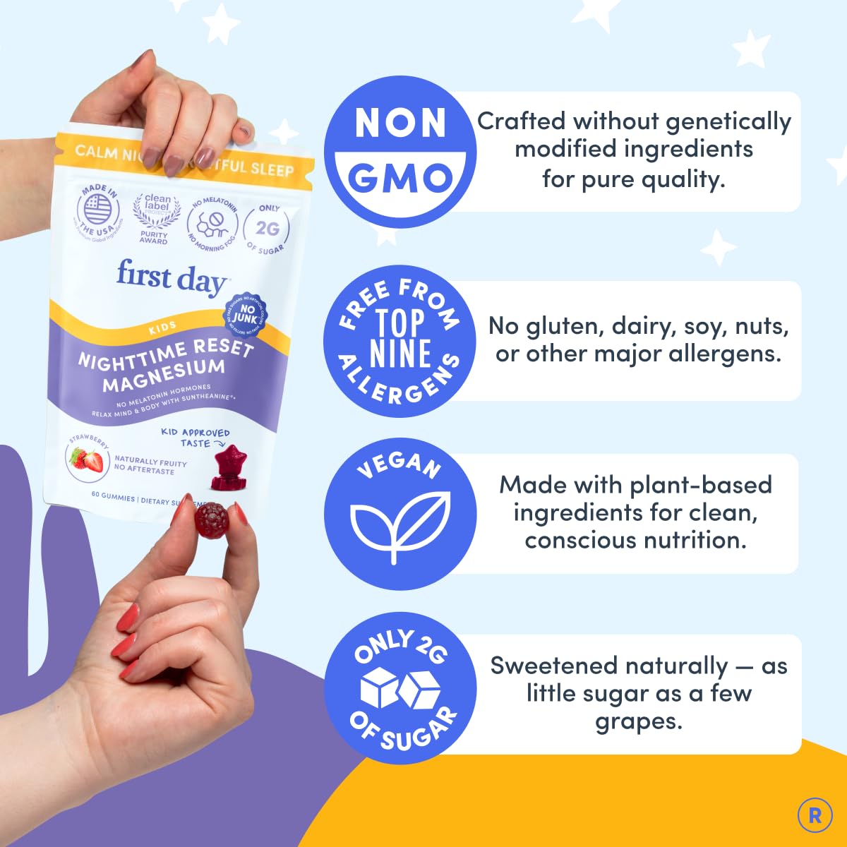 FIRST DAY Kids Magnesium Citrate Gummies (Ages 4+) with No Melatonin | Calm Kids Magnesium Gummies | Bedtime Supplement for Better Sleep with Suntheanine - PrimeBioHealth - canada supplements