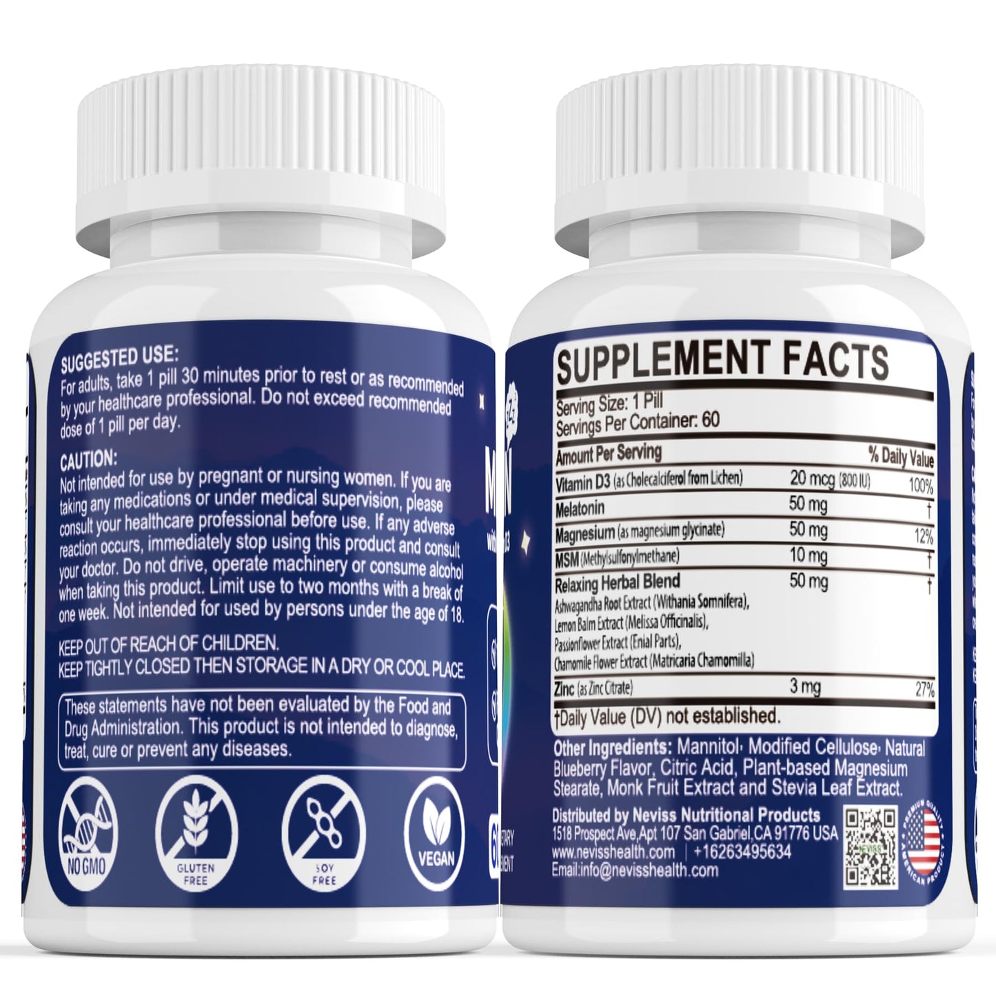 NEVISS Melatonin 50 mg for Adults - Extra Strength 9-in-1 Fast Dissolve Sublingual - High Dose with Magnesium Glycinate, Vitamin D3, Ashwagandha, Lemon Balm, Chamomile, Sugar Free,Vegan 120 Tablets - PrimeBioHealth - canada supplements