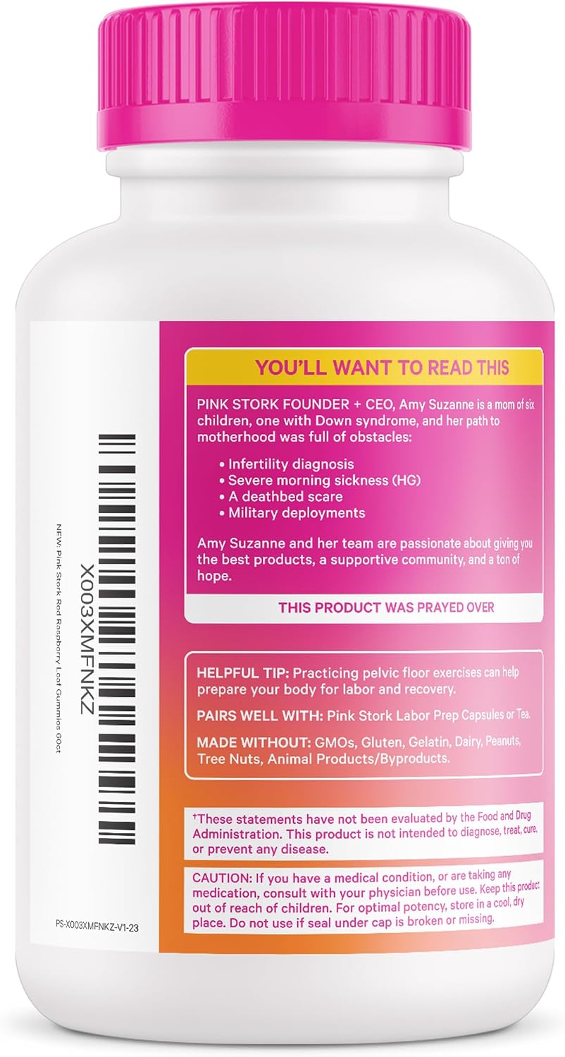 Pink Stork Red Raspberry Leaf Gummies for Labor Prep, 60 Count | Evening Primrose Oil + Black Cohosh, Pregnancy + Postpartum Mood Essentials, Vegan, Non-GMO - PrimeBioHealth - canada supplements