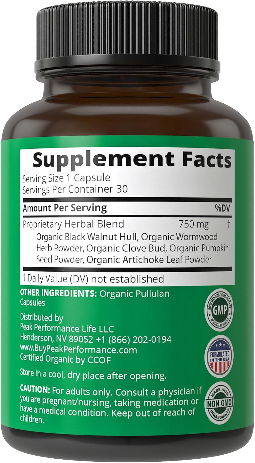 USDA Organic Wormwood Black Walnut Clove Cleanse for Humans. Elimination Detox + Intestinal Support Capsules Supplement for Adults and Kids. Pills with Artichoke and Pumpkin Seed for Added Benefits - PrimeBioHealth - canada supplements