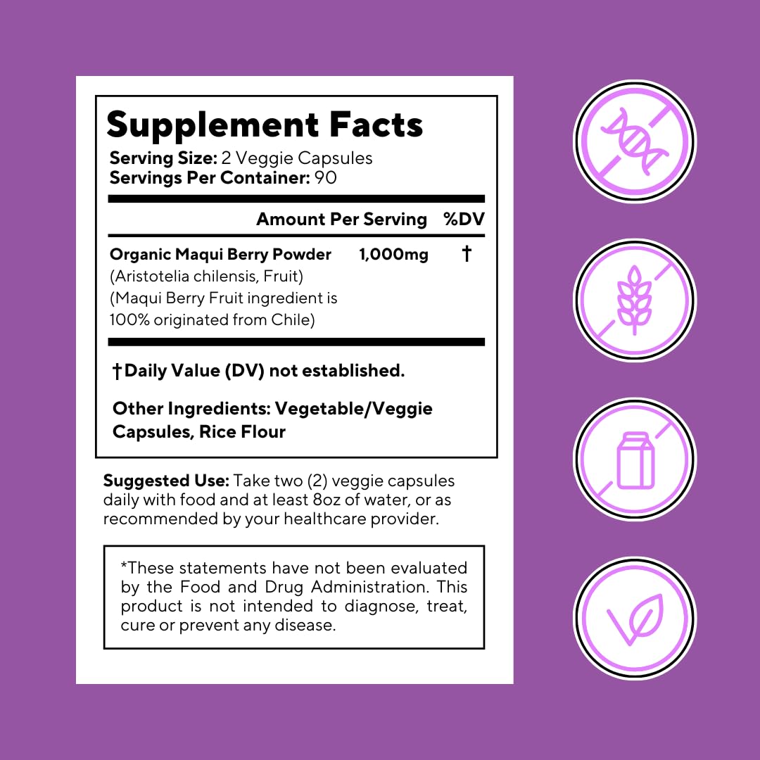 Vitapia Maqui Berry 1000mg - Maqui Berry Powder Supplement - Vegan Friendly, Non-GMO and Gluten-Free - 120 Veggie Capsules - PrimeBioHealth - canada supplements