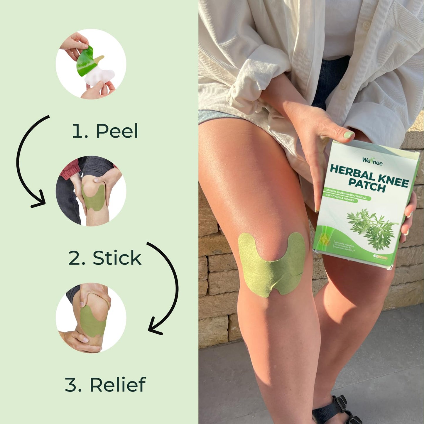 Wellnee Knee Support Bundle – Adjustable Patella Knee Strap + Herbal Knee Patches for Everyday Comfort, Activity & Recovery (1 Strap + 10 Patches) - PrimeBioHealth - canada supplements