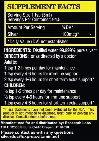32 oz Total, Silver Doc Silver Hydrosol Mineral Supplement, Natural Alternative and Immune Support, Positively Charged 99% Bio-Available Colloidal Molecules Seek Out Unwanted Visitors - PrimeBioHealth - canada supplements