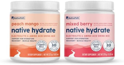 NativePath Hydrate Duo Jars - Mixed Berry & Peach Mango Electrolyte Drink Mix with BCAA for Hydration