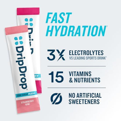 DripDrop Hydration Zero Sugar Plus Juicy Electrolyte Packets, Bundle, 32 Ct | Fruit Punch, Grape, Strawberry Lemonade, Cherry & Sugar Free Strawberry Kiwi, Peach, Cherry Limeade, Wild Berry; Single Serve