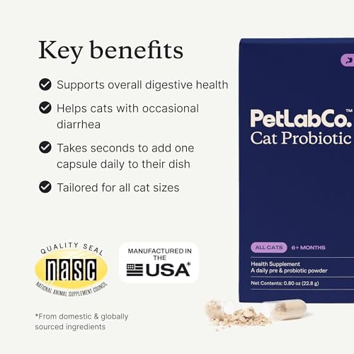 PetLab Co. Probiotics for Cats, Gut & Digestive Support, 30 Capsules | 6-strain blend with 2.1 billion CFUs and pumpkin prebiotic to support digestive function and healthy stool