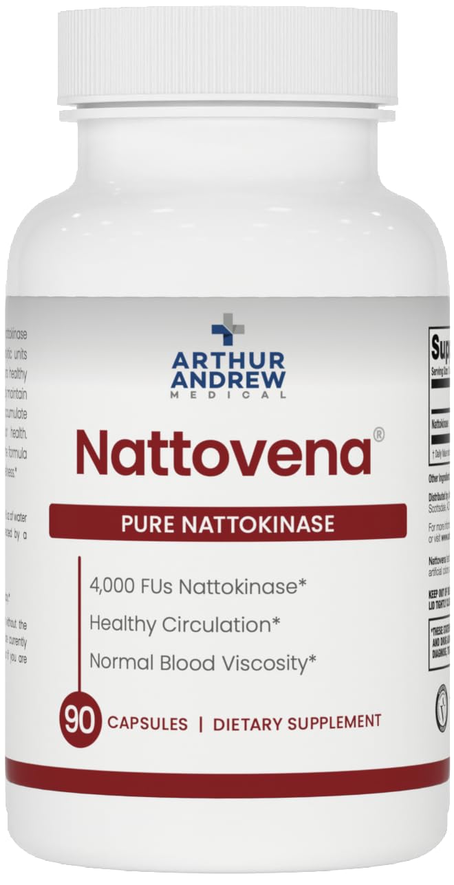 Arthur Andrew Medical, Nattovena, Pure Nattokinase 4000 FU, 180 Capsules | Double Strength Pure Nattokinase 4000 FU. Cardiovascular Support, & Healthy Blood Viscosity. Soy Free, Non-GMO, Vegan