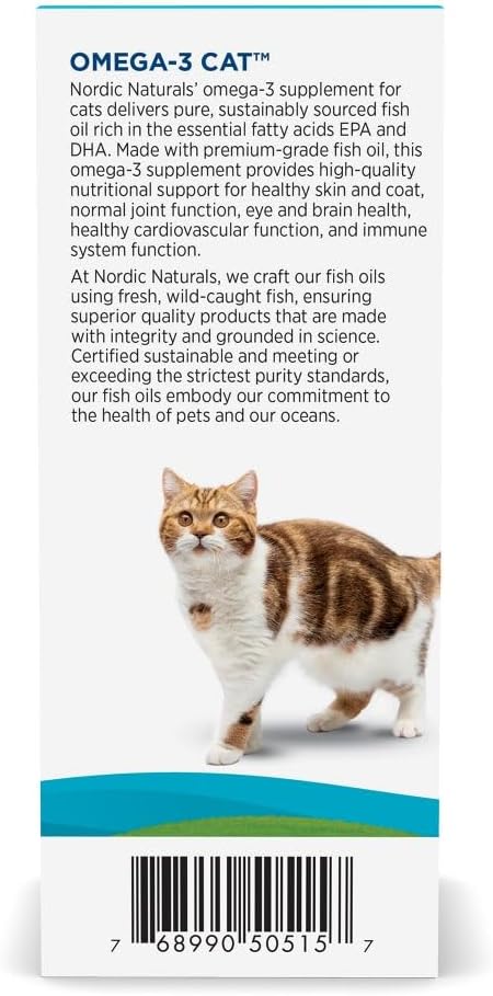 Nordic Naturals Omega-3 Fish Oil for Cats, w/EPA & DHA, Liquid - 2oz | 304mg Omega-3 per mL for healthy skin & coat. Reduces shedding, improves shine. Easy liquid format mixes with food. Non-GMO