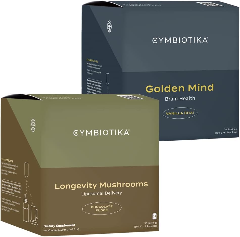 CYMBIOTIKA Liquid Mushroom Supplement & Golden Mind Nootropic Brain Booster Liquid Supplement Bundle, Brain Nootropic & Immune System Booster, Supports Energy & Focus, Reduces Brain Fog, Easy to Use