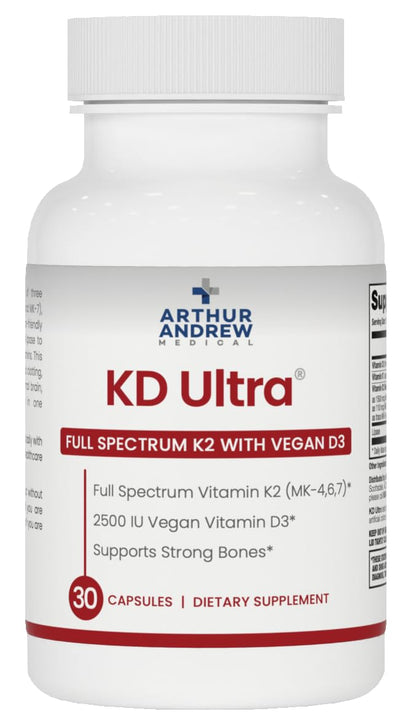 Arthur Andrew Medical, KD Ultra, Full Spectrum K2 & D3, 90 Capsules | Full Spectrum Vitamin K2 (MK4, MK6, MK7), Vitamin D3, & Lipase. Heart, Bone, And Circulation Support.
