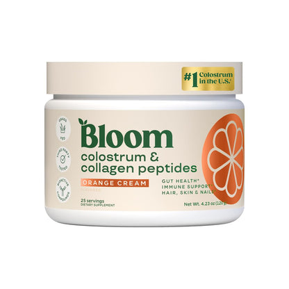 Bloom Nutrition Bovine Colostrum Powder, Strawberries & Cream, 25 Servings | Gut Health, Immune Support, Hair Growth & Beauty Supplement, Gluten Free, Sugar Free