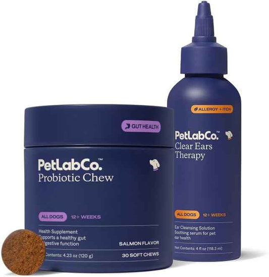 PetLab Co. - Gut & Ear Health Bundle: Probiotics for Dogs, Support Gut Health & Seasonal Allergies, & Ear Cleaner for Dogs, Supporting Yeast & Healthy Ear Canals - Easy to use Formulas