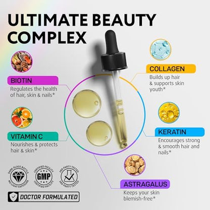 IQ BIOLOGY Liquid Biotin & Collagen Drops + Organic Vegan B12 Drops Bundle - Hair, Skin & Nails Support, Energy Metabolism & Nervous System Support - Berry Flavor - 2 fl oz Each