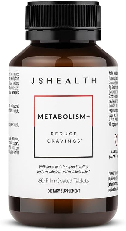JSHealth Metabolism Dietary Supplement, Gluten-Free, 60 Tablets | Chromium for Healthy Blood Sugar and Cravings Support. With Zinc, Magnesium, Cinnamon, Gymnema. By Nutritionist Jessica Sepel