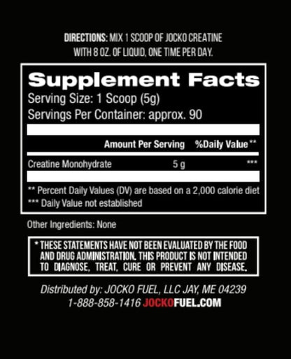 Jocko Fuel Creatine Monohydrate, Pure Micronized Powder for Men & Women, Supports Muscle Growth, Strength, Recovery & Cognition, Unflavored, 450 Grams, 90 Servings