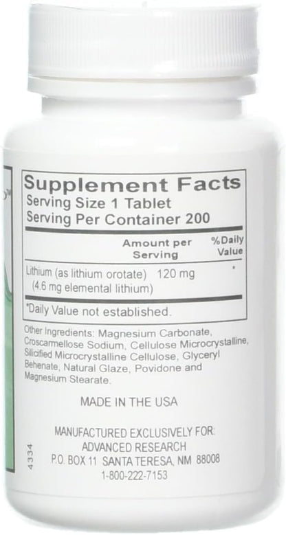 Nutrient Carriers Advance Research Lithium Orotate 120 Mg 200 Tablets(Pack of 2)