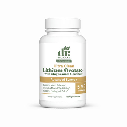 Dr. Murray's Ultra Clean Lithium Orotate with Magnesium Glycinate - 5mg Lithium | Vegan Capsules | Mood & Cognitive Support | Neurological Wellness Formula | 60 Count