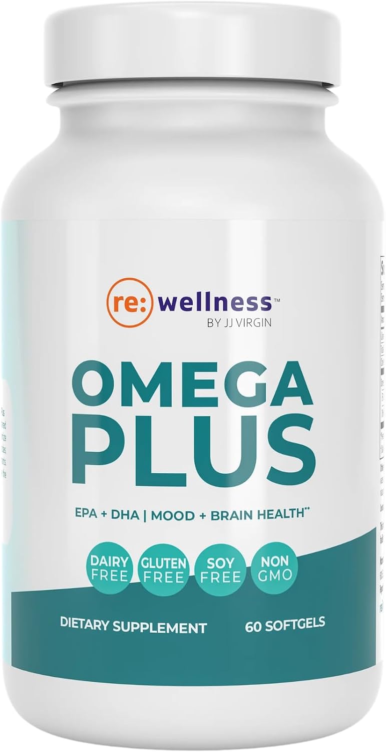 Reignite Wellness by JJ Virgin | Omega Plus | High-Dose Fish Oil Supplement | Supports Cardiovascular System & Joints | EPA & DHA Promotes Memory, Focus & Healthy Response to Stress | 60 Softgels