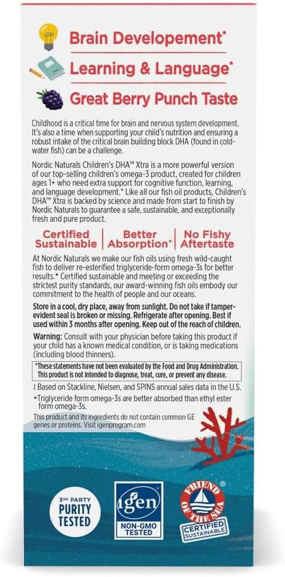 Nordic Naturals Children’s DHA Xtra, Berry Punch - 2 oz for Kids - 880 mg Total Omega-3s with EPA & DHA - Cognitive & Immune Function, Learning, Social Development - Non-GMO - 48 Servings | 880mg omega-3s with EPA & DHA per serving. Supports cognitive fun