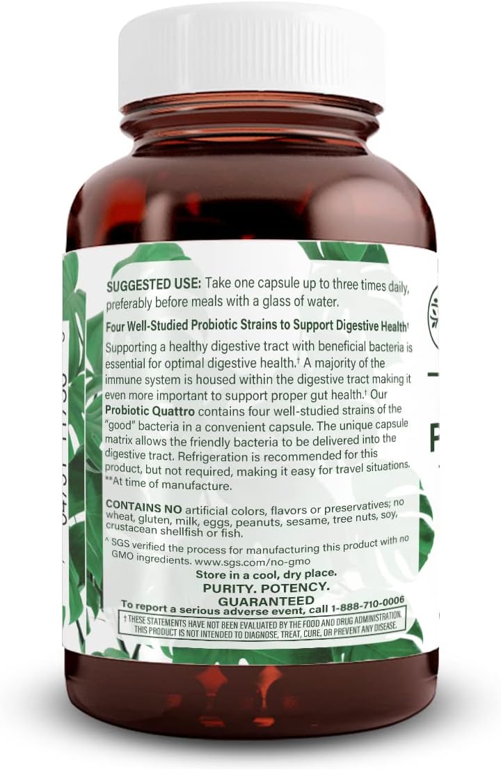Natural Nutra Probiotic Quattro, 50 Vegetarian Capsules | Advanced Probiotic Supplement, 4 Powerful Strains Including Lactobacillus Acidophilus, Bifidus, Supports Digestive