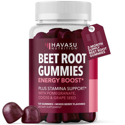Beet Root Gummies with COQ10 and Grape Seed, Mixed Berry, 30 Servings | Nitric Oxide Supplement with Beetroot, Grape Seed Extract and COQ10 for Performance and Recovery, Vegan, Non-GMO, Gluten-Free