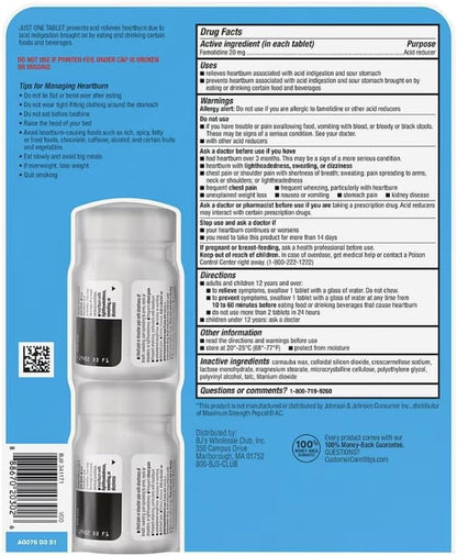 berkley jensen Maximum Strength Famotidine 20 mg, Acid Reducer Tablets, Relieves Meal-Induced Heartburn & Acid Indigestion Symptoms, All-Day Heartburn Prevention & Relief, 125 Count (Pack of 2)