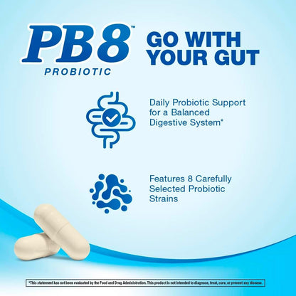 PB8 Probiotic | 14 Billion CFU | 120 Capsules | 8 Strains | for Women and Men | Gluten, Soy, and Milk Free Supplement