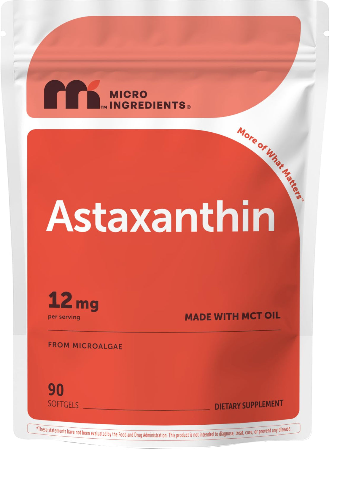 Micro Ingredients Astaxanthin 12mg Per Serving with MCT Oil, 120 Softgels | 4 Month Supply. Natural Microalgae Sourced Astaxanthin Supplement. Easy-to-Swallow. Non-GMO, Gluten Free, Soy Free.