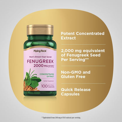 Piping Rock Fenugreek Capsules for Women | 100 Pills | Seed Extract Concentrate | Herbal Supplement | Non-GMO, Gluten Free