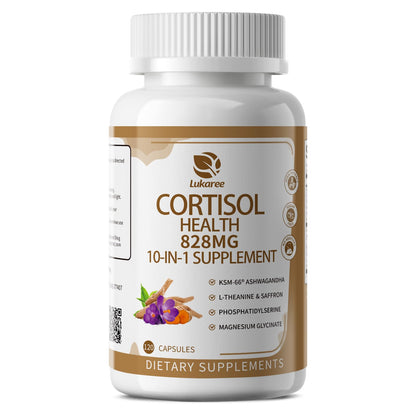 Lukaree Cortisol Supplements for Women and Men, with KSM-66® Ashwagandha | 10-IN-1 Cortisol Reducer with L-Theanine, Magnesium, Saffron & Phosphatidylserine, GMP Quality, 120 Capsules, 60-Day Supply