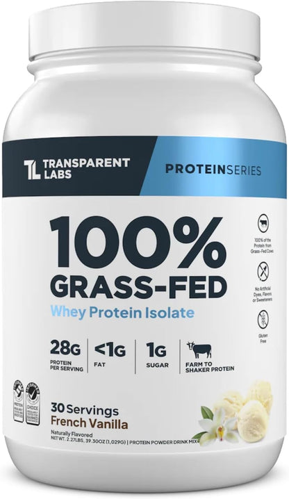 Transparent Labs Grass-Fed Whey Protein Isolate (30 Servings, French Vanilla) & Grass-Fed Whey Protein Isolate (30 Servings, Milk Chocolate)