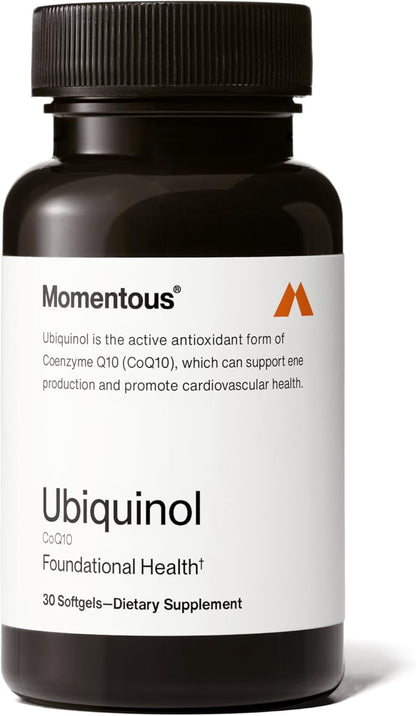 Momentous Ubiquinol - 42 g Plant-Based CoQ10 Softgel Supplement for Foundational Health Support - NSF Certified for Sport - GMO- & Gluten-Free - 30 Servings