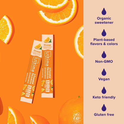Ultima Replenisher Electrolyte Powder Drink Mix Bundle – Sugar Free – Orange, 30 Serving Canister and 20 Stickpacks – 6 Electrolytes and Minerals – Keto Friendly, Vegan, Non-GMO