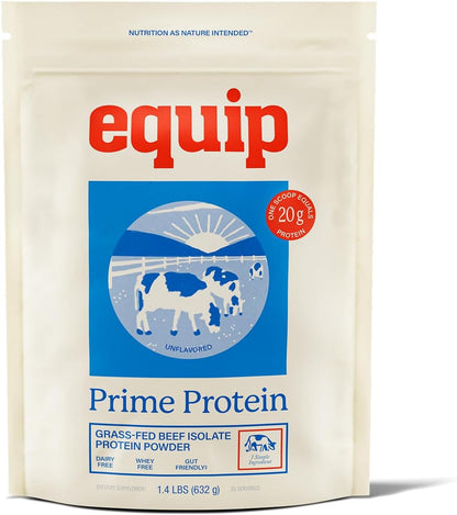 Equip Foods Chocolate Prime Protein Powder - Unflavored (x2) & Vanilla (x2) - Grass-Fed Isolate Beef Protein Powder - Paleo and Gluten Free - Helps Build and Repair Tissue