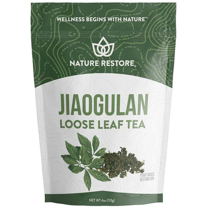 Nature Restore Organic Gynostemma Loose Leaf Tea (4 oz). Pure Jiaogulan Southern Ginseng. Natural AMPK Metabolic Activator & Longevity Adaptogen. Caffeine-Free Evening Green Tea Alternative