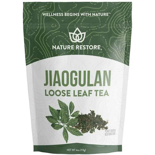 Nature Restore Organic Gynostemma Loose Leaf Tea (4 oz). Pure Jiaogulan Southern Ginseng. Natural AMPK Metabolic Activator & Longevity Adaptogen. Caffeine-Free Evening Green Tea Alternative