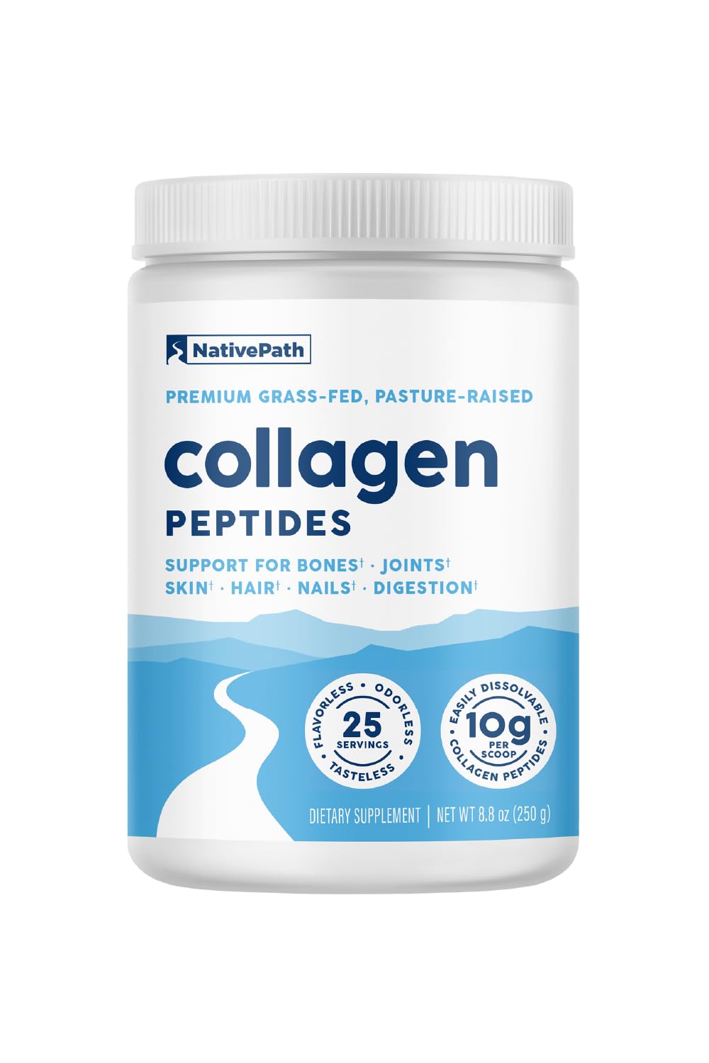 NativePath Collagen Peptides, Grass-Fed Type 1 & 3, 45 Servings | 10g Hydrolyzed Per Scoop, Supports Hair, Skin, Nails & Joints, Unflavored, Women & Men, Keto & Paleo