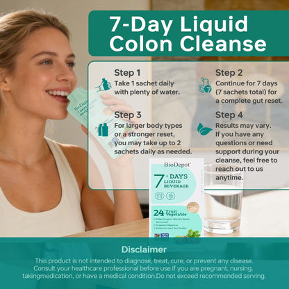 7 Day Gut Cleanse Liquid Detox Drink for Women & Men Colon Cleanse | 24 Fruit & Vegetable Blend for Gut Balance, Gentle Regularity and Daily Digestive Support, Convenient 7-Pack Beverage Cleanse