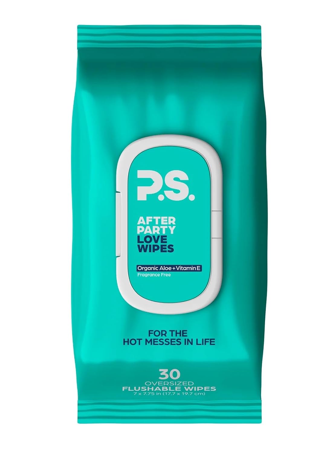 PS Afterparty Love Wipes for Adults, Aloe & Vitamin E, 30 Count, 1 Pack | Plant based, vegan & pH balanced, paraben free, sulfate free, dye free, flushable & septic safe, oversized 7 x 7.75 in