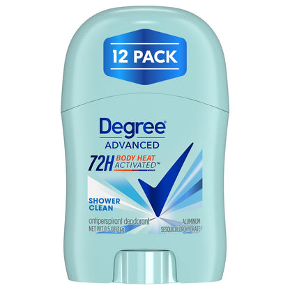 Degree Advanced Travel Deodorant Bulk Variety 24-Pack, 0.5 Oz Ea | 72H Body Heat Activated Mini Antiperspirant Deodorant Bundle | 12 Cool Rush for Men + 12 Shower Clean for Women