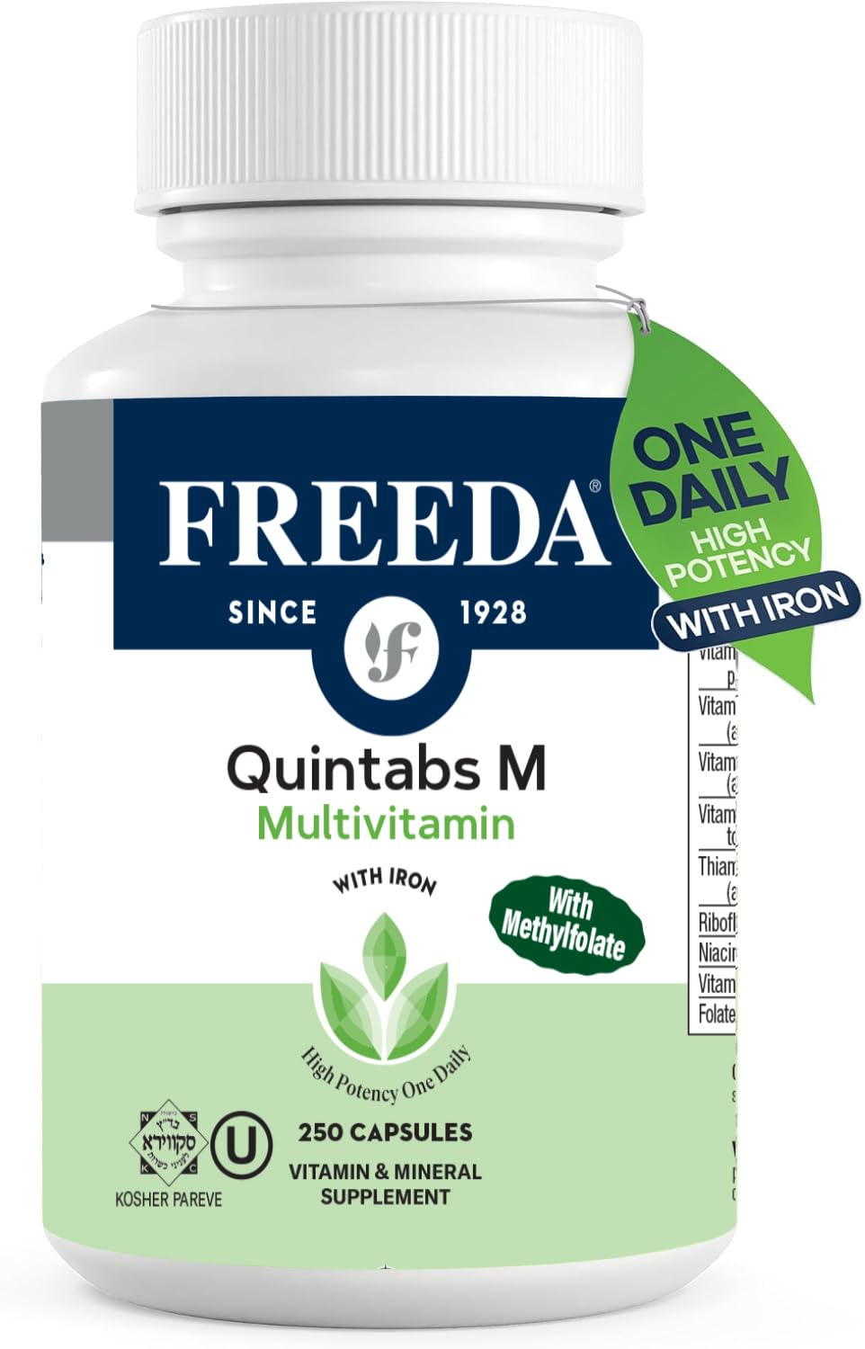FREEDA Multivitamin – Quintabs-M with Iron – Kosher Multi Vitamins Supplements for Women Health - Multivitamins for Women & Iron-Deficient Men Adult Vitamins Multivitamin (100) | Kosher Multivitamin with Iron Formulated for Women & Men - Supporting Daily