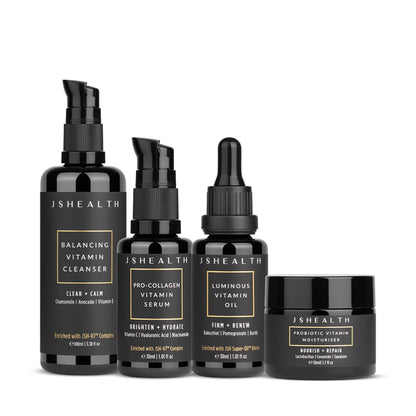 JSHealth 4-Step Vitamin Skincare System Clean, Hydrate, Firm, Repair | Complete Skin Care Routine with Vitamin C Serum, Moisturizer, Face Oil, & Facial Cleanser