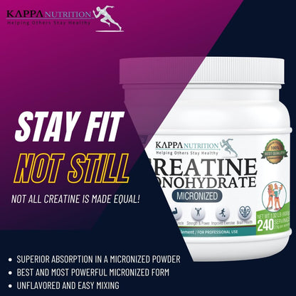 Kappa Nutrition Creatine Monohydrate Powder, Pure Amino Acid Formula, Supports Muscle Strength, Cellular Energy & Mental Focus* Gluten-Free, Keto, 2.25g per Scoop, 240 Servings, Net Wt. 1.32 LB (600g)